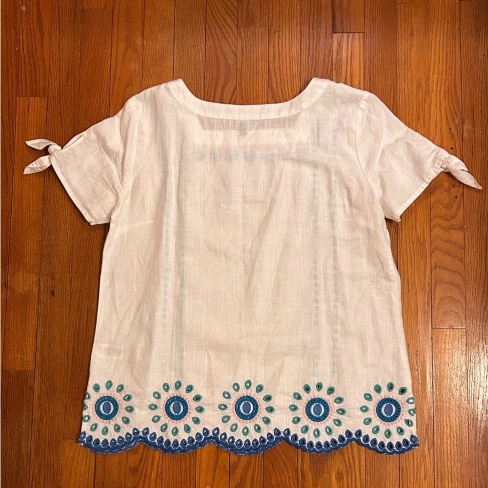 Talbots 55% Linen Embroidered Square Neck Top - Size M - Picture 8 of 12